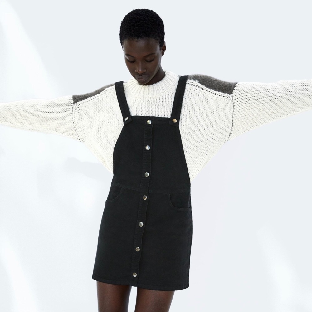 Zara Corduroy Pinafore Dress Black Size S